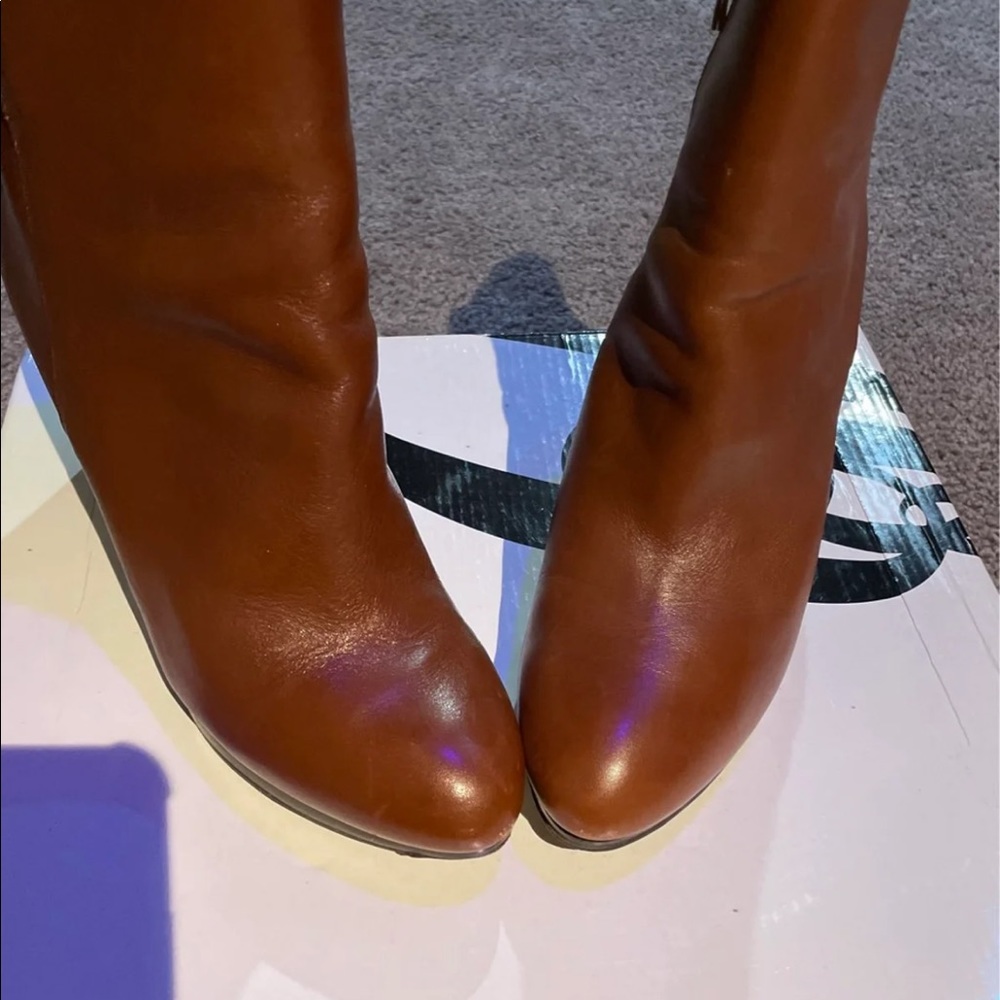 Nine West Cognac Platform Boots Size 8.5